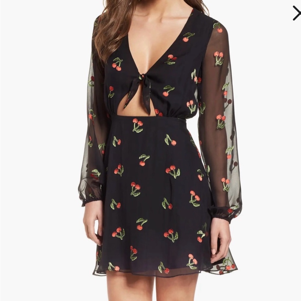 For Love & Lemons Women's Cherry Twist Mini Dress black cherry print S - Picture 1 of 11